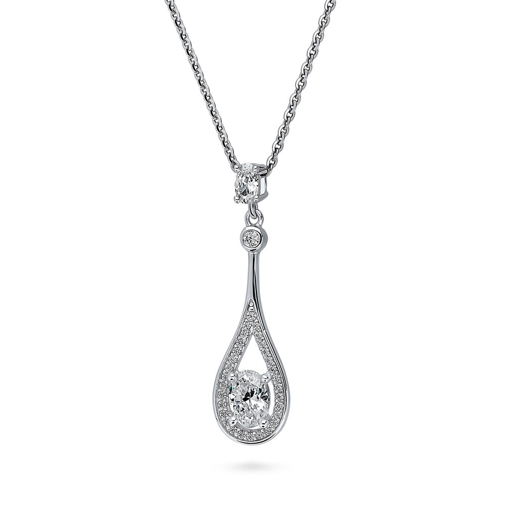 Front view of Teardrop CZ Pendant Necklace in Sterling Silver