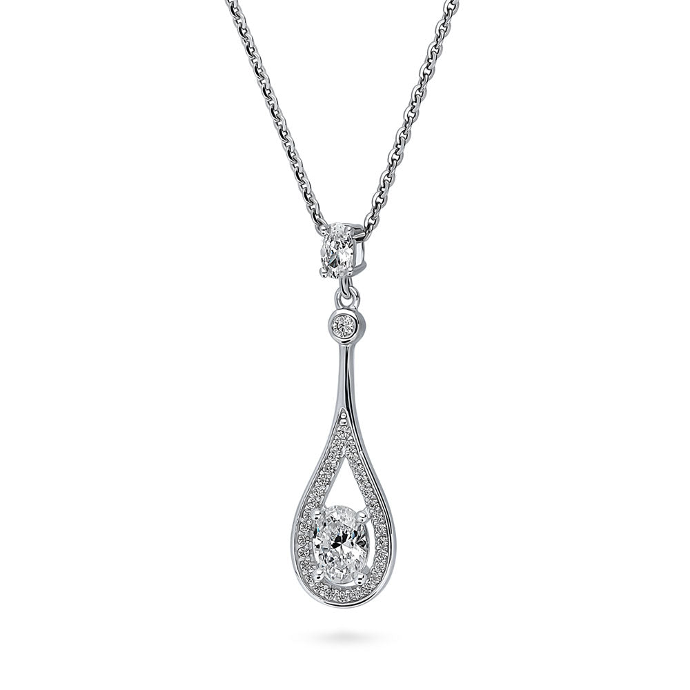 Teardrop CZ Pendant Necklace in Sterling Silver