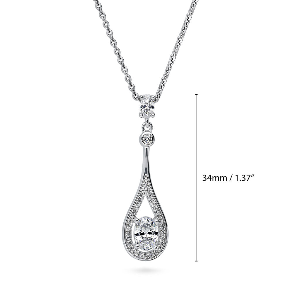 Angle view of Teardrop CZ Pendant Necklace in Sterling Silver