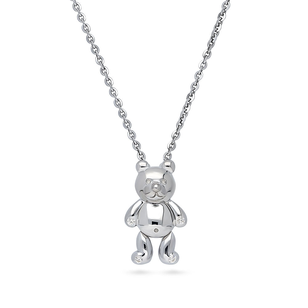 Bear CZ Pendant Necklace in Sterling Silver