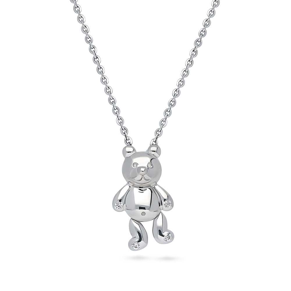 Angle view of Bear CZ Pendant Necklace in Sterling Silver
