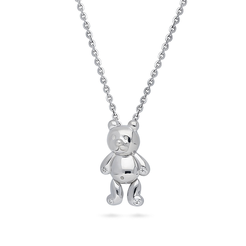 Alternate view of Bear CZ Pendant Necklace in Sterling Silver