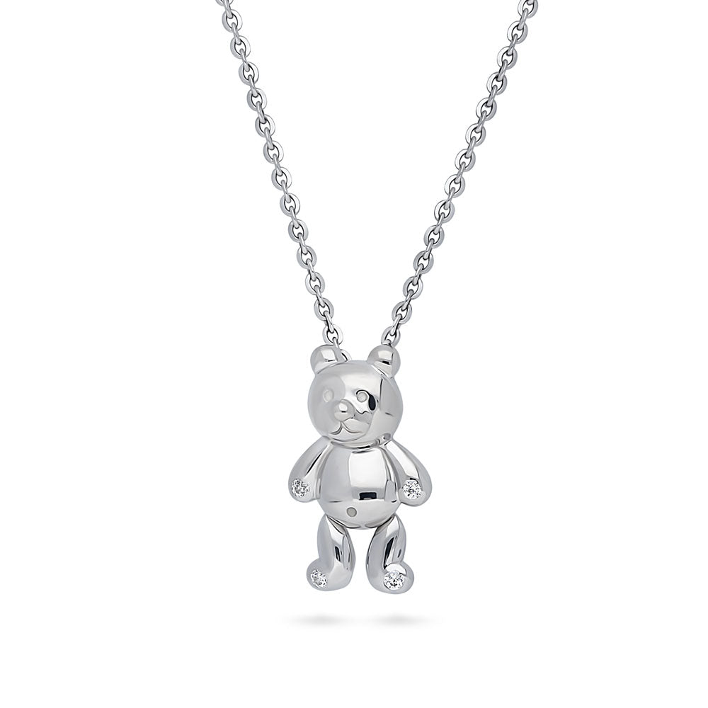 Bear CZ Pendant Necklace in Sterling Silver