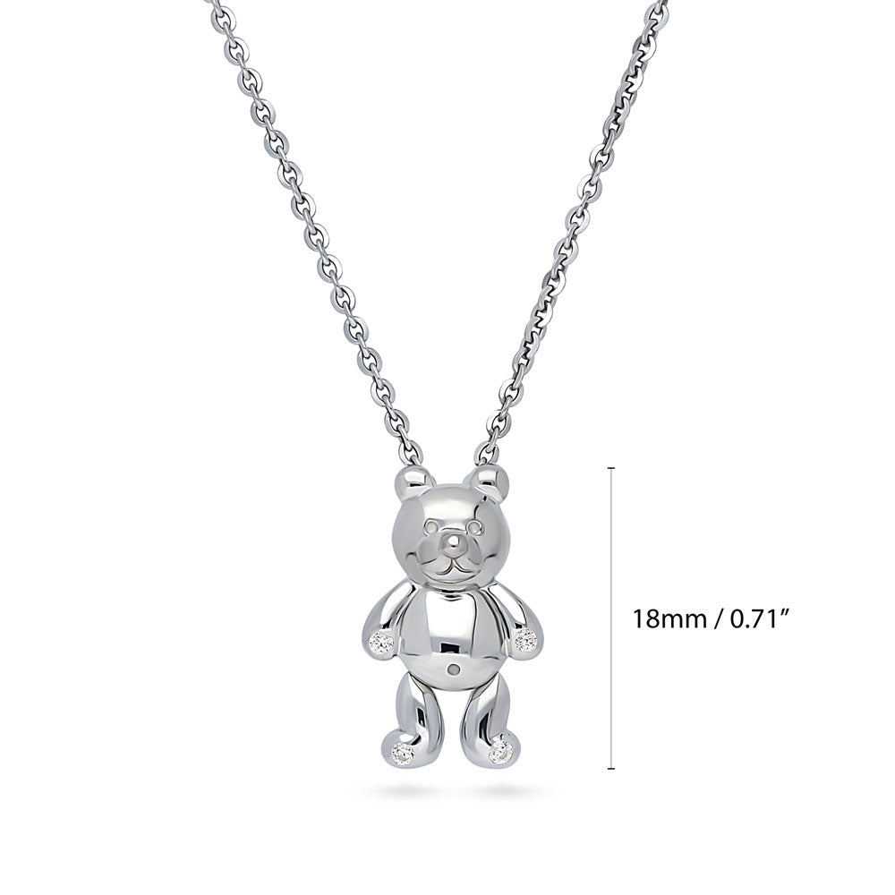 Side view of Bear CZ Pendant Necklace in Sterling Silver