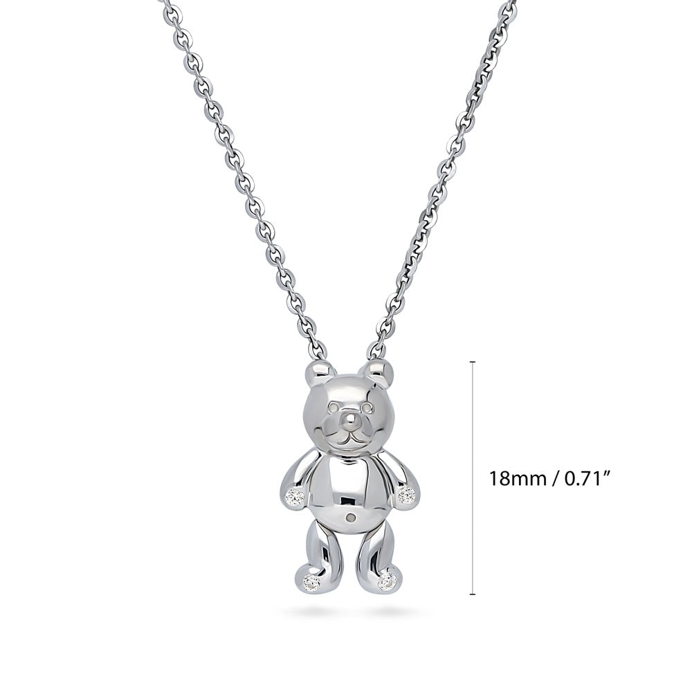 Bear CZ Pendant Necklace in Sterling Silver