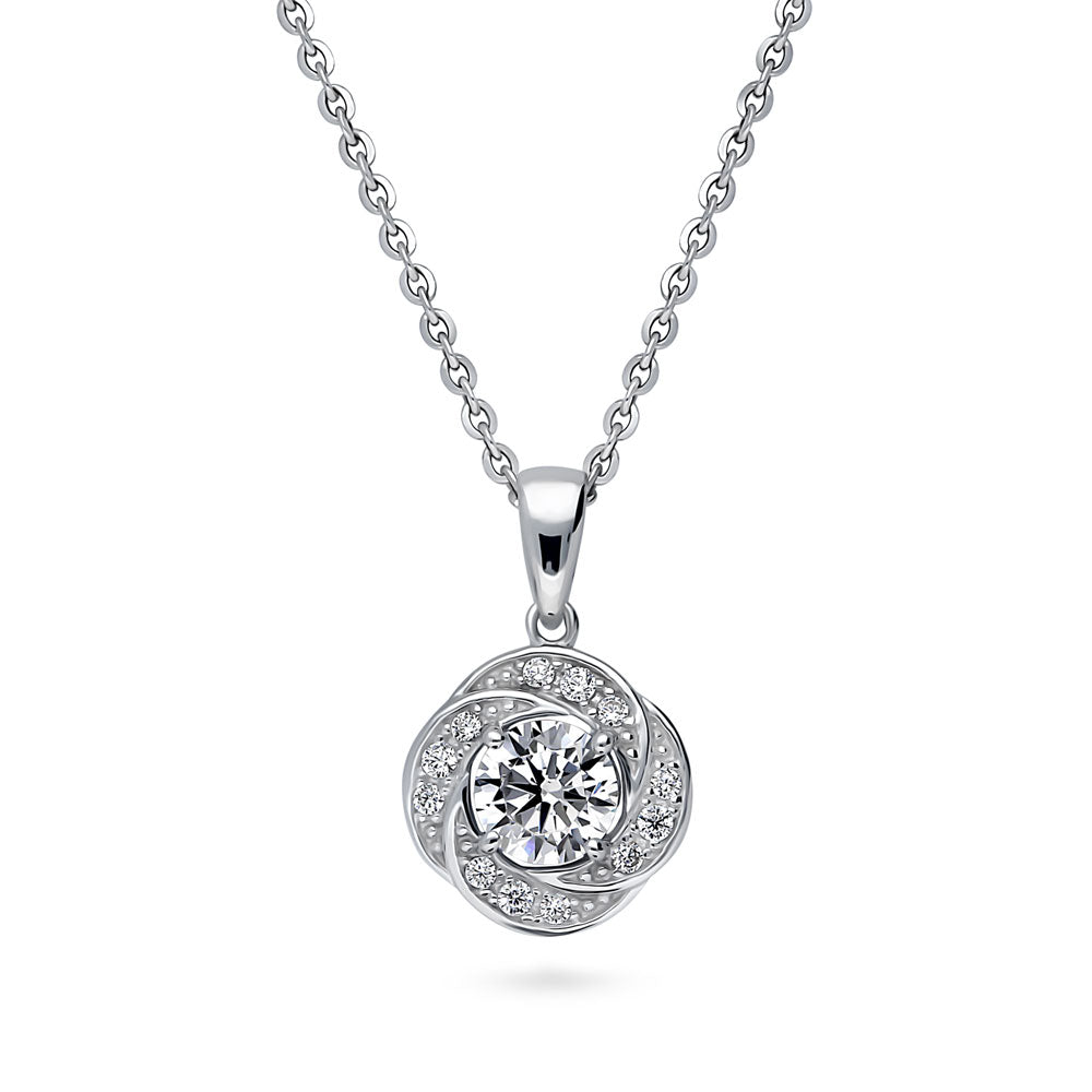 Flower Woven CZ Pendant Necklace in Sterling Silver, 1 of 9