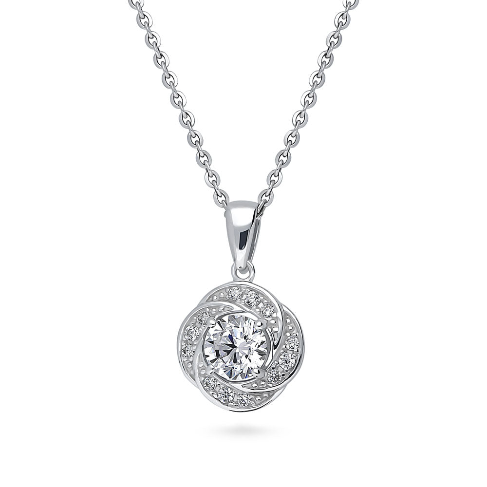 Flower Woven Halo CZ Necklace in Sterling Silver