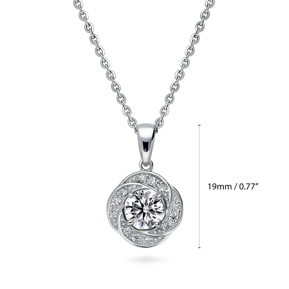 Angle view of Flower Halo CZ Necklace and Earrings Set in Sterling Silver