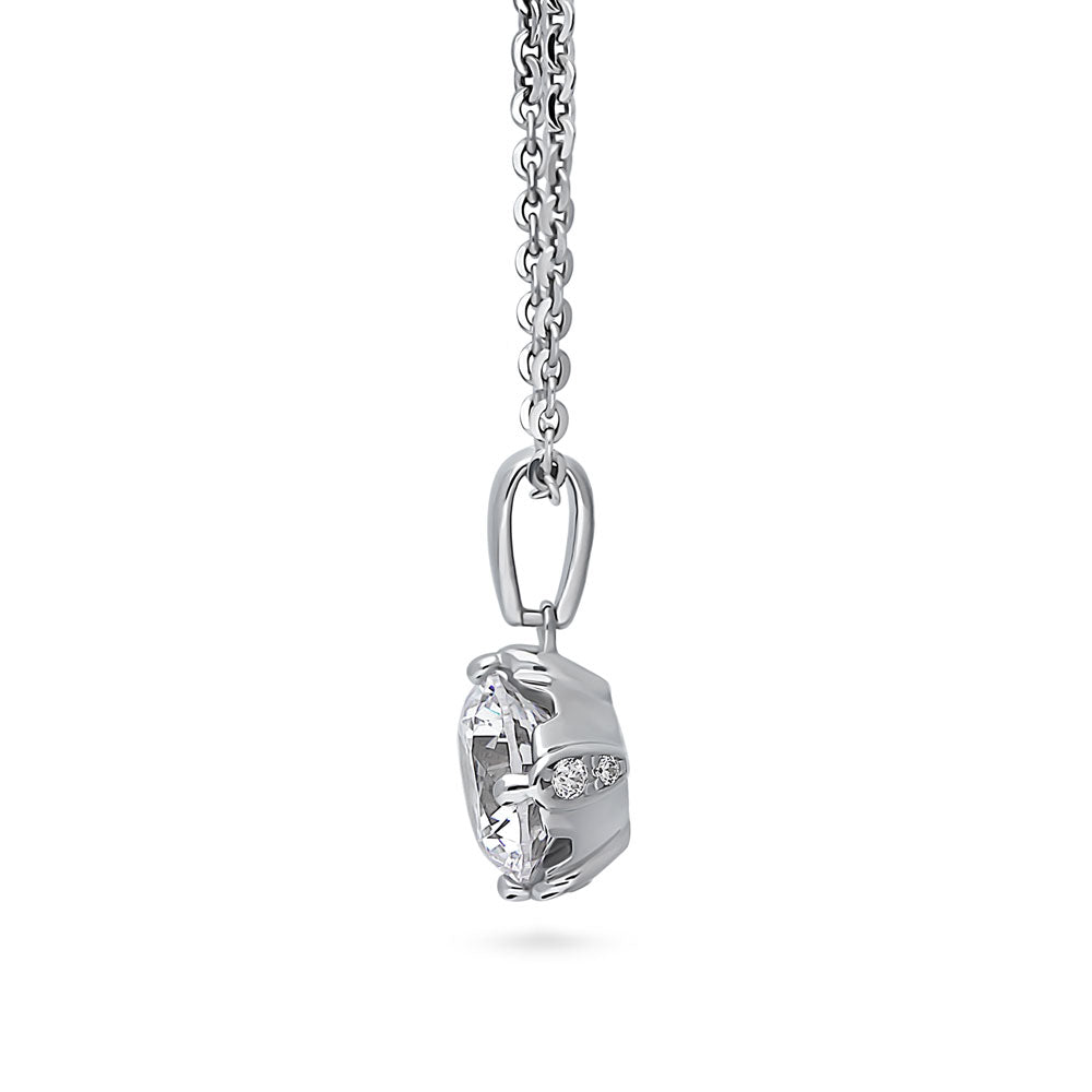 Angle view of Solitaire 2ct Round CZ Pendant Necklace in Sterling Silver, 5 of 8