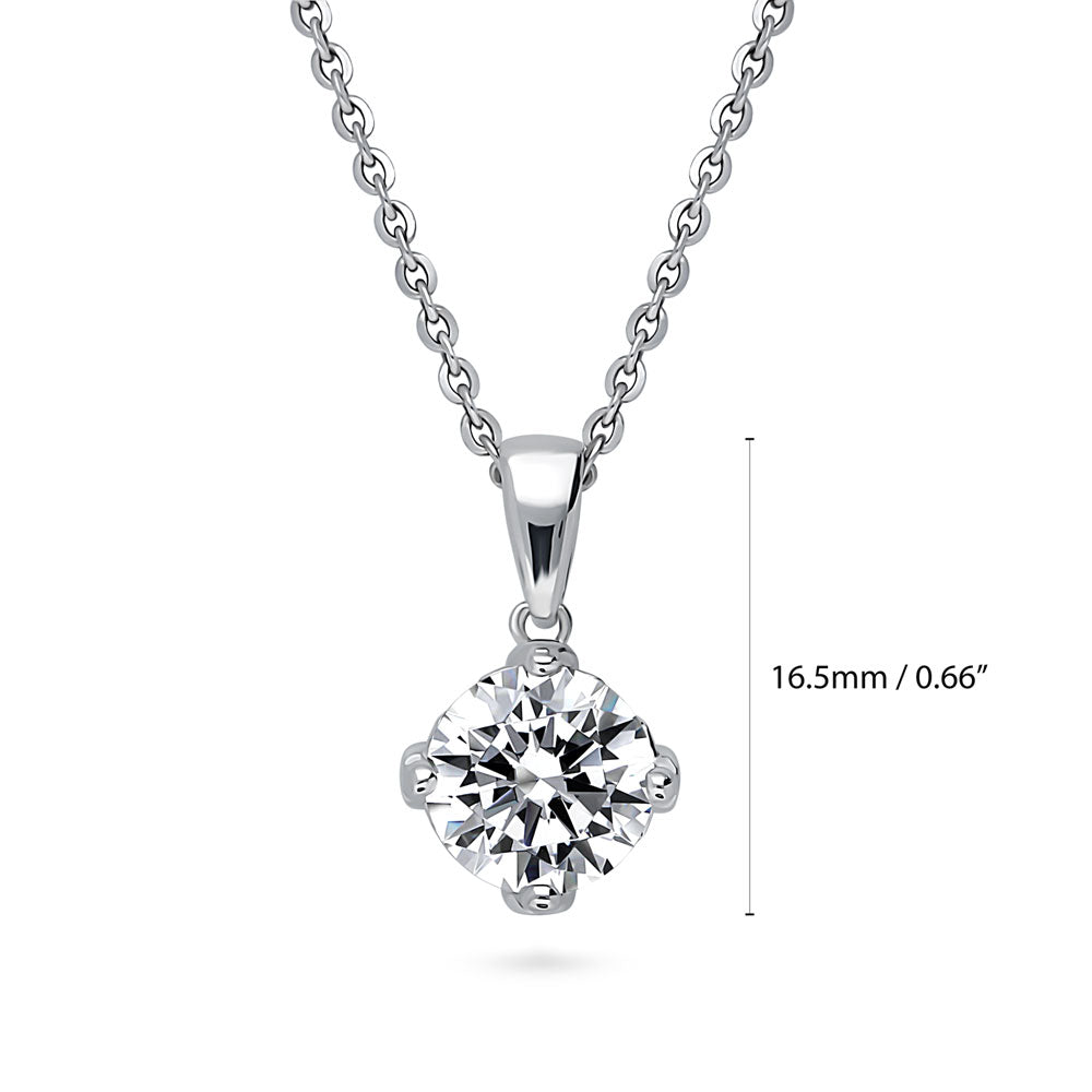 Solitaire 2ct Round CZ Pendant Necklace in Sterling Silver