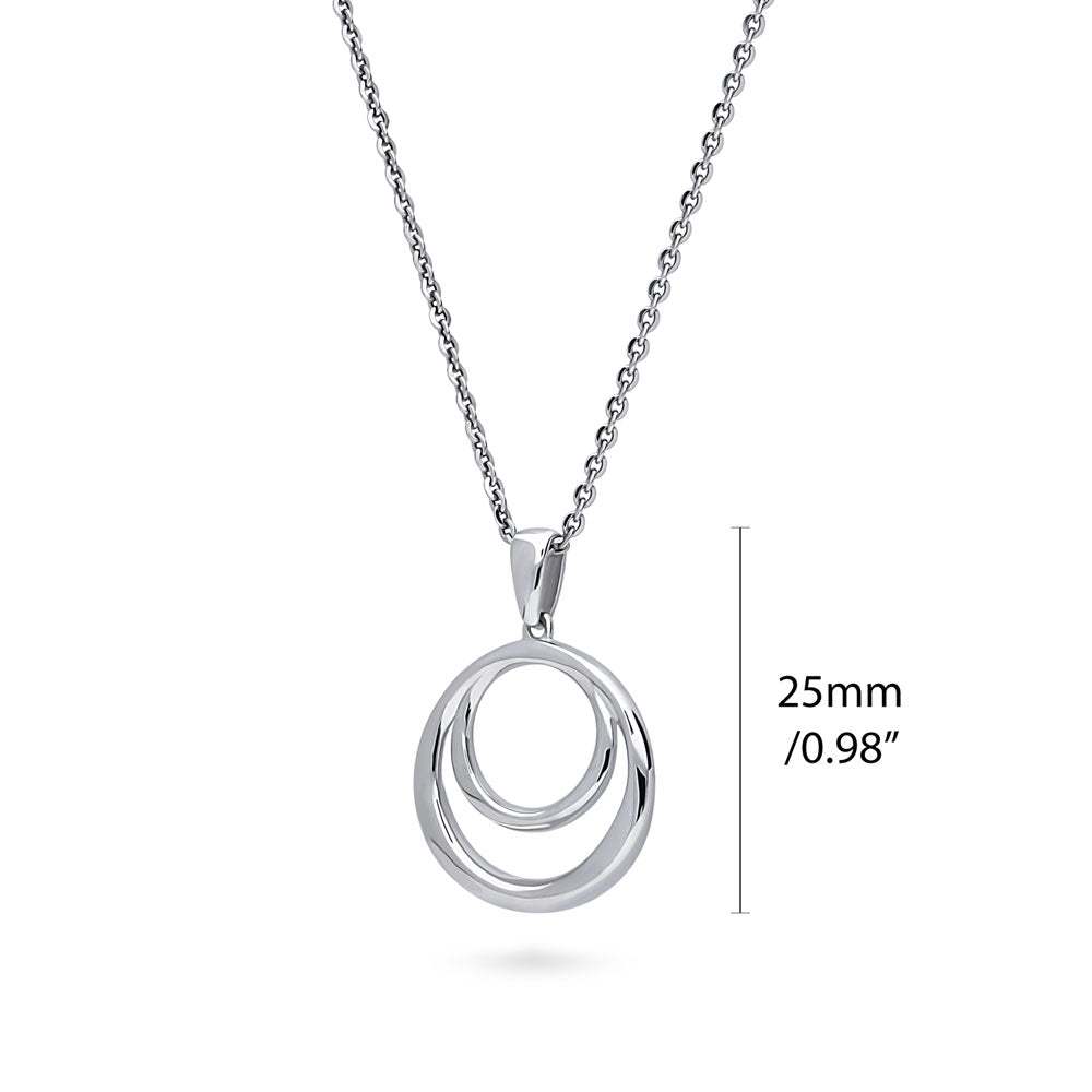 Front view of Open Circle Necklace and Earrings Set in Sterling Silver