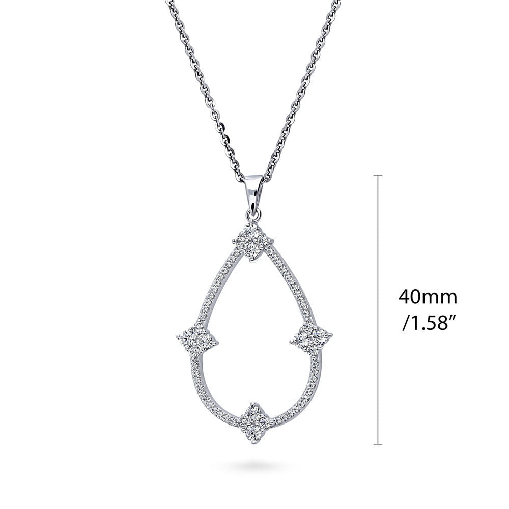 Front view of Flower Teardrop CZ Pendant Necklace in Sterling Silver