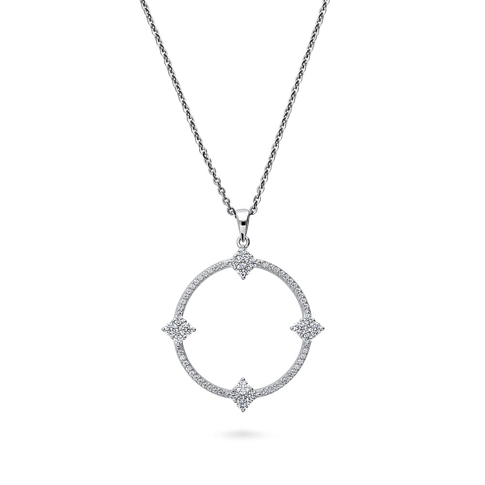 Open Circle Flower CZ Pendant Necklace in Sterling Silver