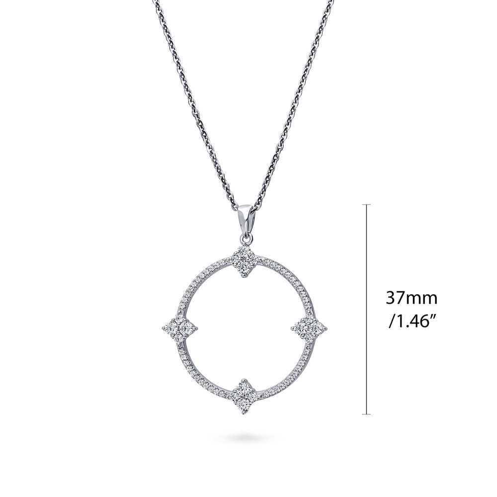 Front view of Flower Open Circle CZ Necklace and Earrings Set in Sterling Silver, 9 of 11