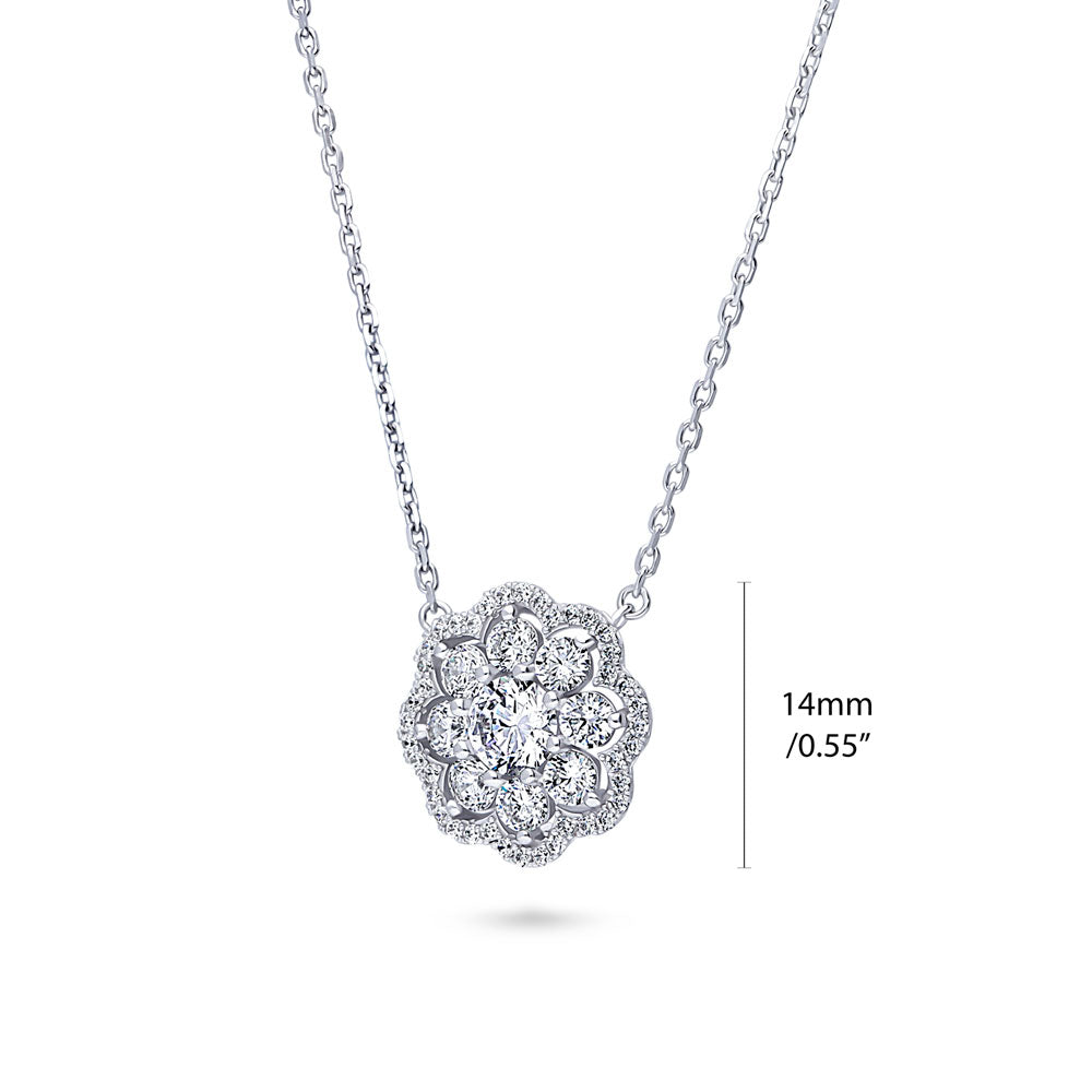 Flower Halo CZ Necklace in Sterling Silver