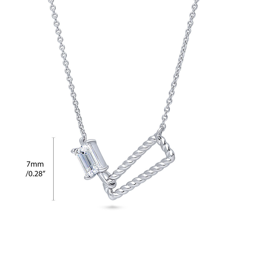 Front view of Cable Trapezoid CZ Pendant Necklace in Sterling Silver