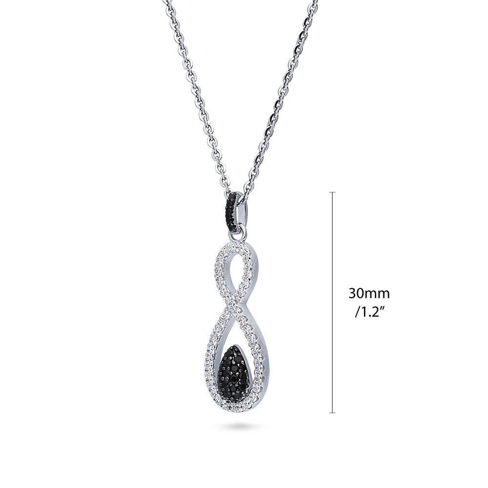 Front view of Black and White Woven CZ Pendant Necklace in Sterling Silver