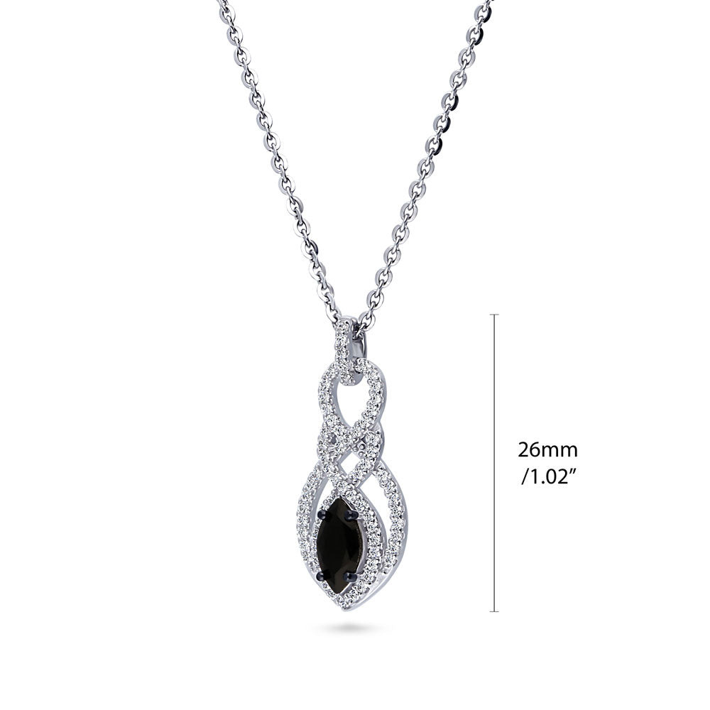 Front view of Black and White Woven CZ Pendant Necklace in Sterling Silver