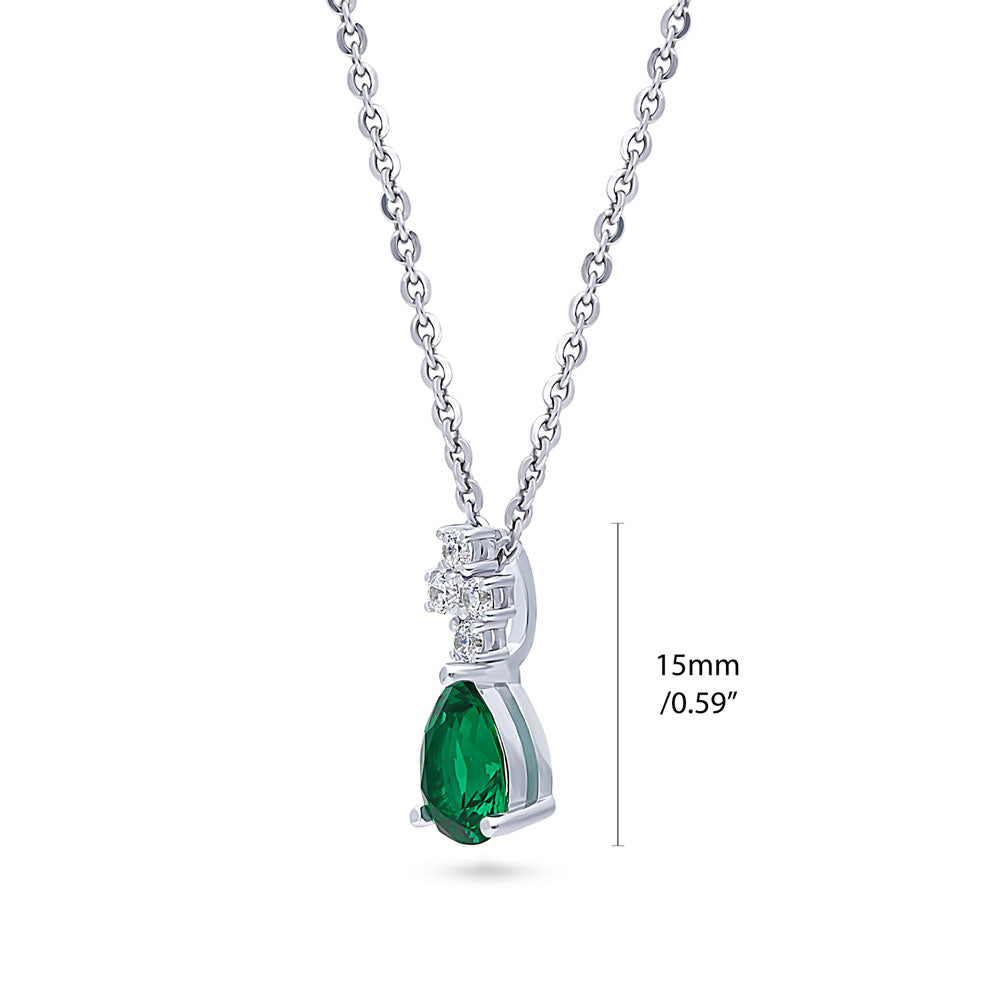 Front view of Cluster Simulated Emerald CZ Pendant Necklace in Sterling Silver