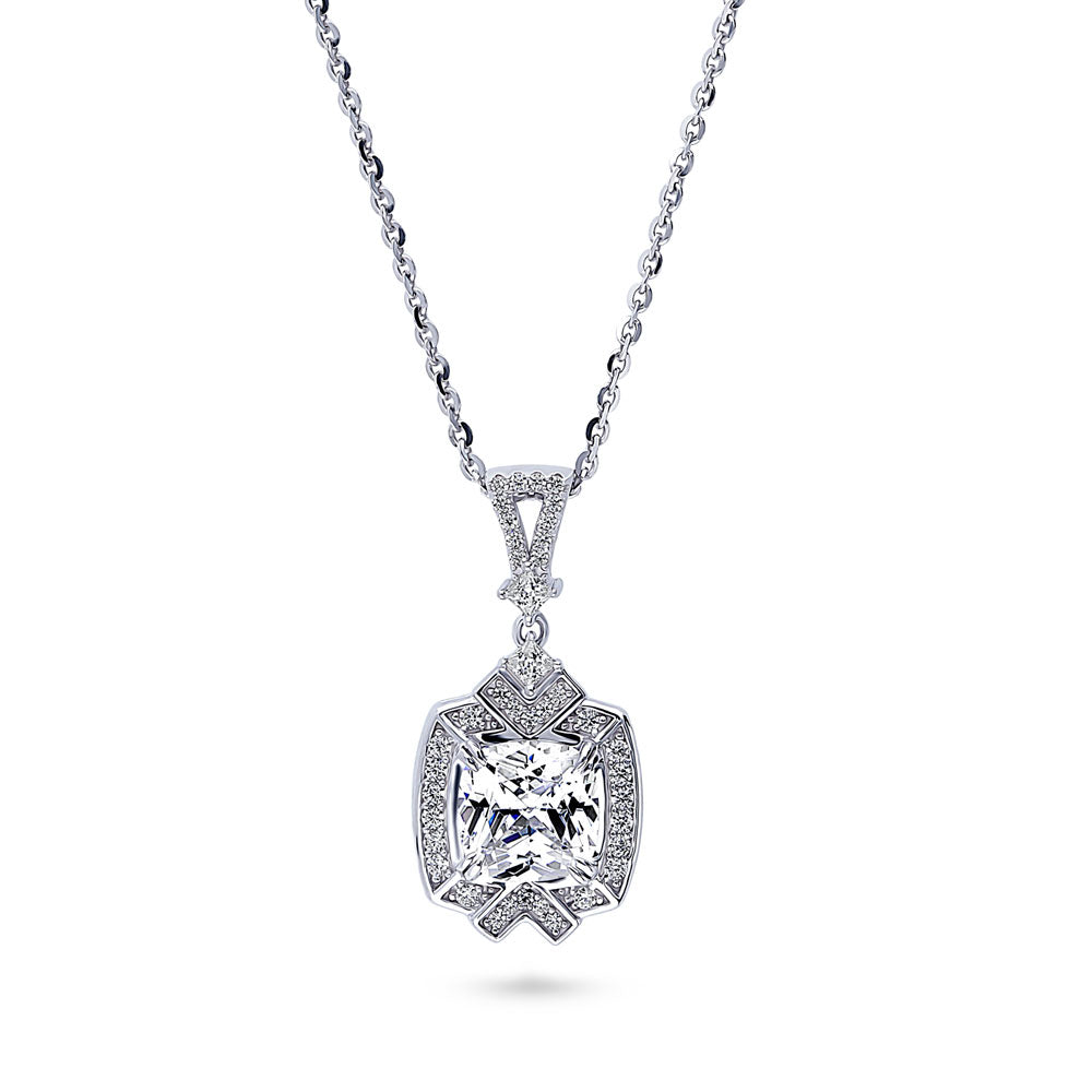 Arrow Halo CZ Pendant Necklace in Sterling Silver