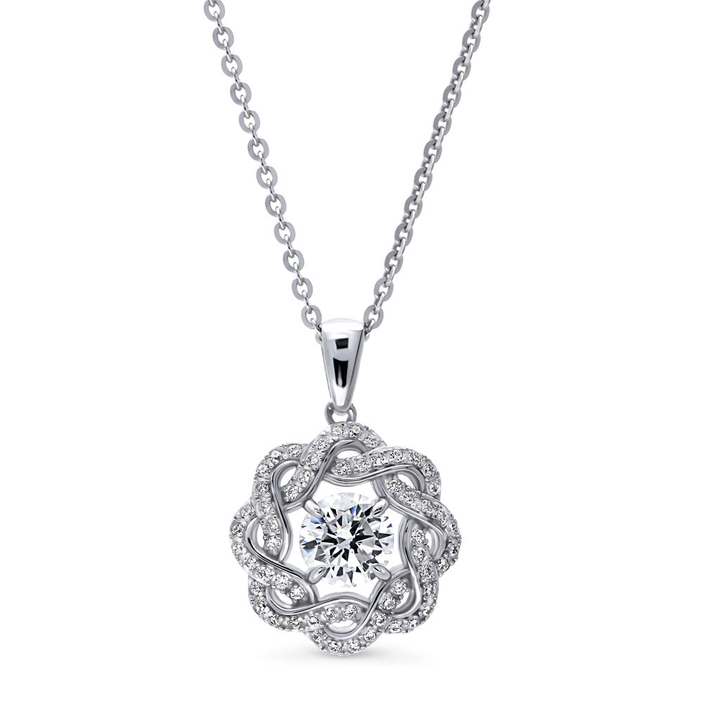 Flower Woven Ribbon Wreath CZ Set in Sterling Silver