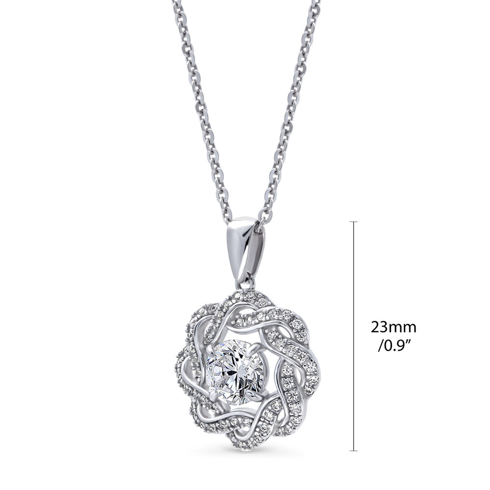 Flower Woven CZ Pendant Necklace in Sterling Silver
