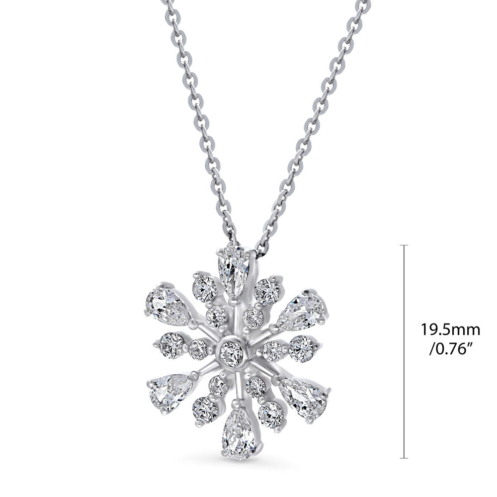 Front view of Snowflake CZ Pendant Necklace in Sterling Silver