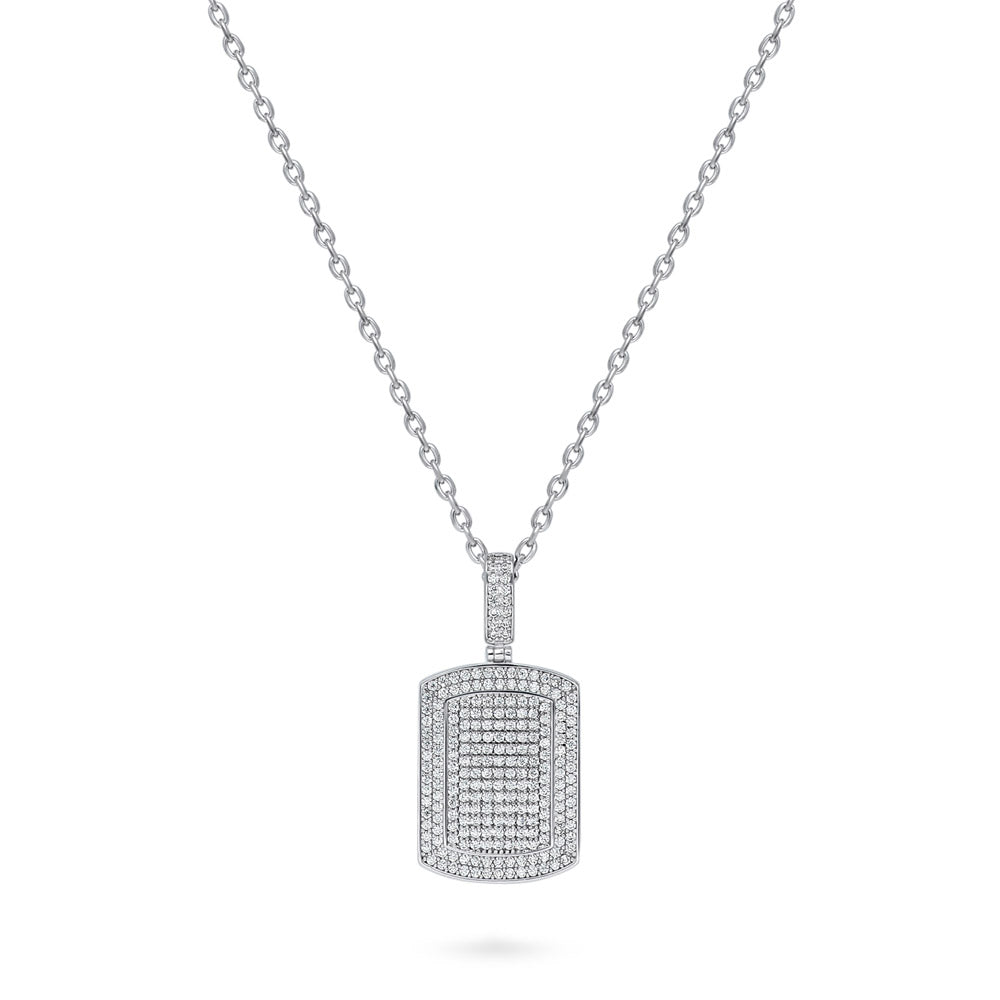 Angle view of Dog Tag CZ Pendant Necklace