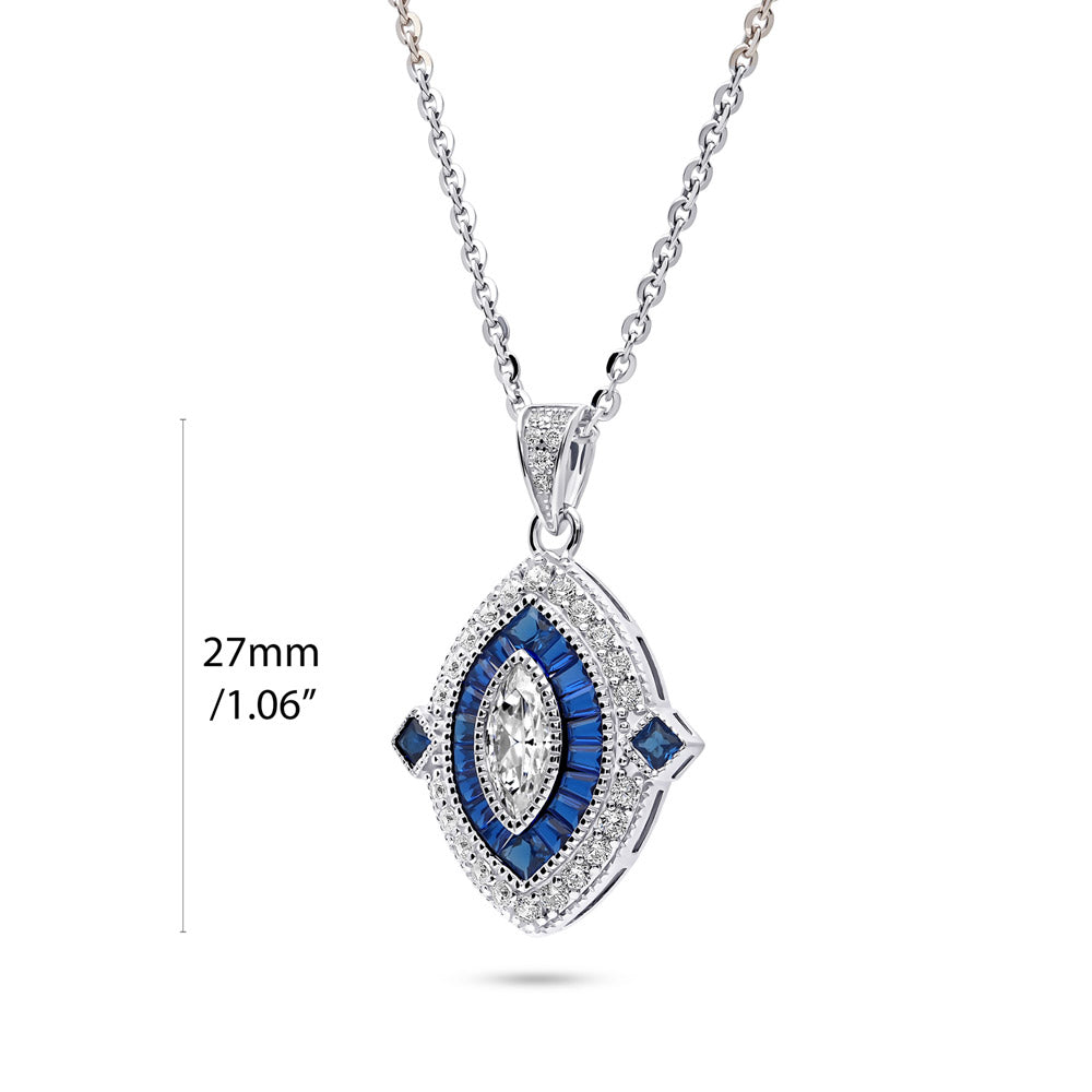 Front view of Navette Halo CZ Pendant Necklace in Sterling Silver