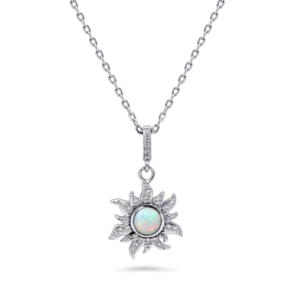 Halo Sun Simulated Opal Round CZ Set in Sterling Silver, 5 of 13