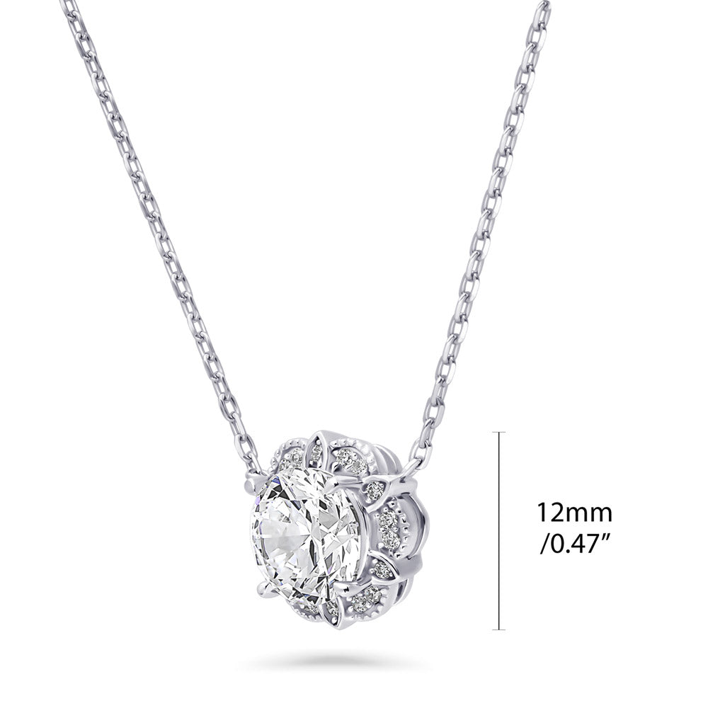 Front view of Flower Halo CZ Pendant Necklace in Sterling Silver