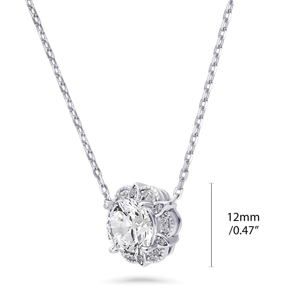 Flower Halo CZ Necklace and Earrings in Sterling Silver