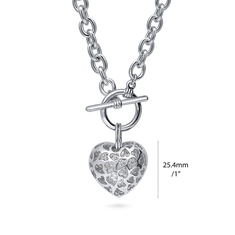 Side view of Heart CZ Toggle Pendant Necklace in Silver-Tone
