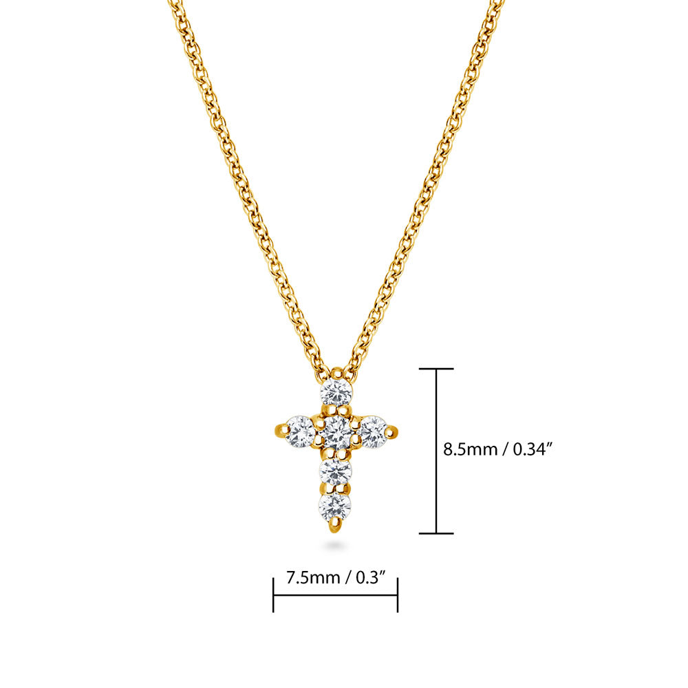 Angle view of Cross CZ Pendant Necklace in Gold Flashed Sterling Silver