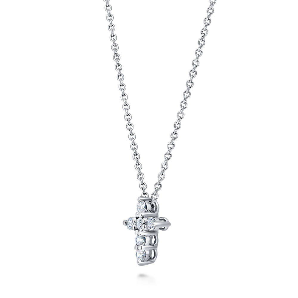 Front view of Cross CZ Pendant Necklace in Sterling Silver
