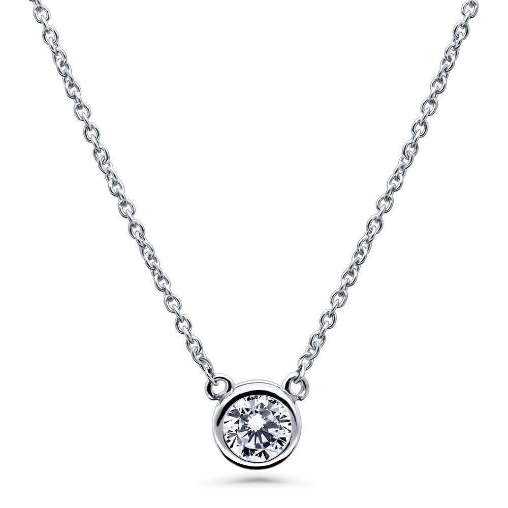 Solitaire 0.9ct Bezel Set Round CZ Necklace in Sterling Silver, 2 Piece, 3 of 10