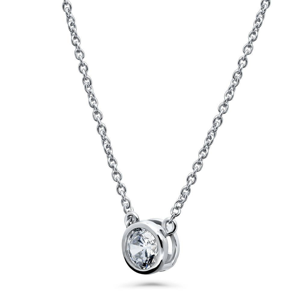 Front view of Solitaire 0.45ct Bezel Set Round CZ Pendant Necklace in Sterling Silver