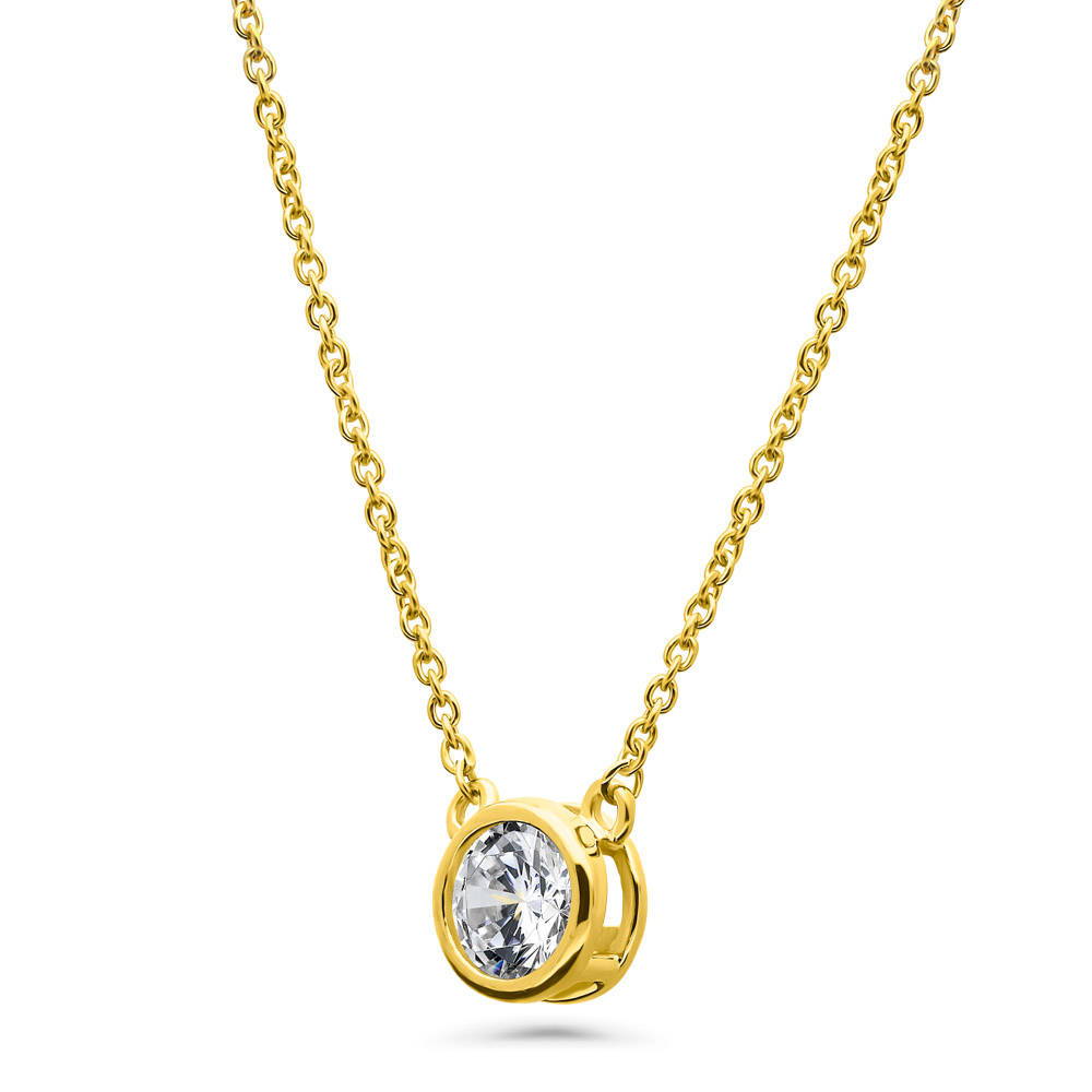 Front view of Solitaire 0.9ct Bezel Set Round CZ Necklace in Sterling Silver, 2 Piece, 8 of 10