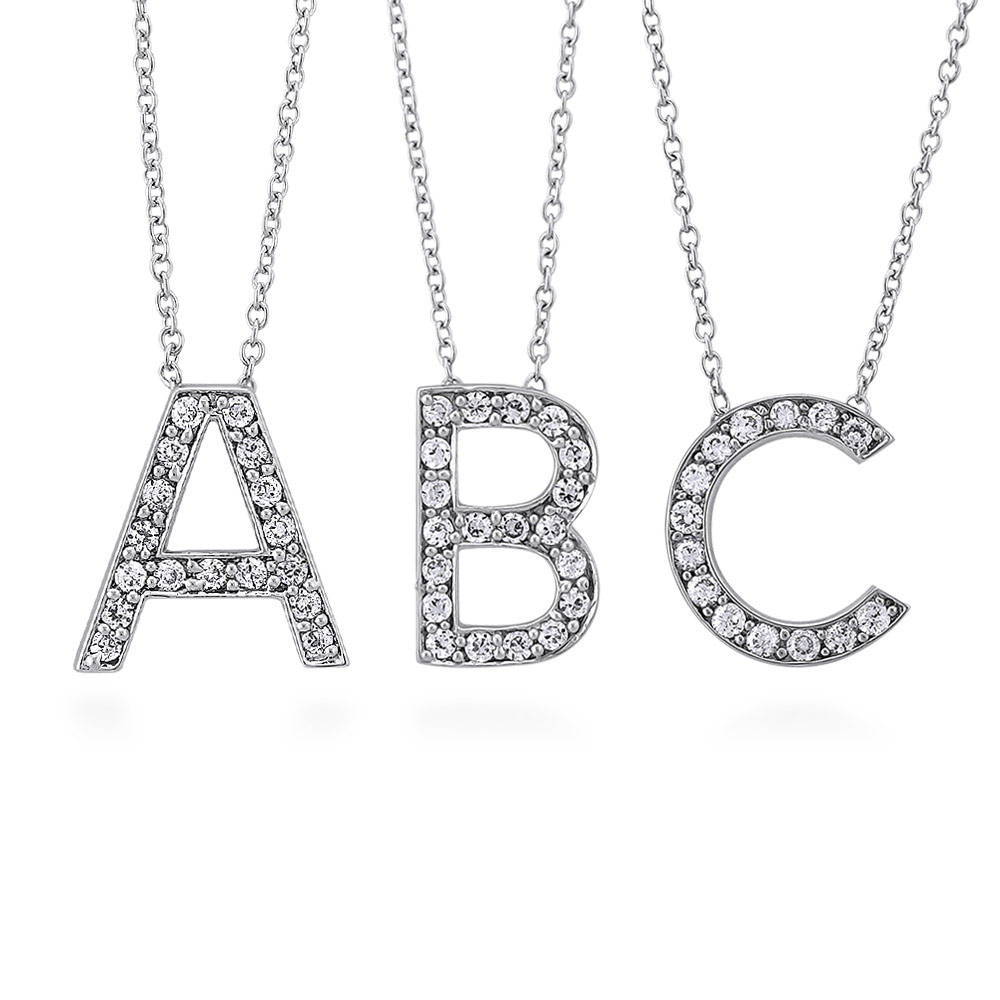 Initial Letter CZ Pendant Necklace in Sterling Silver