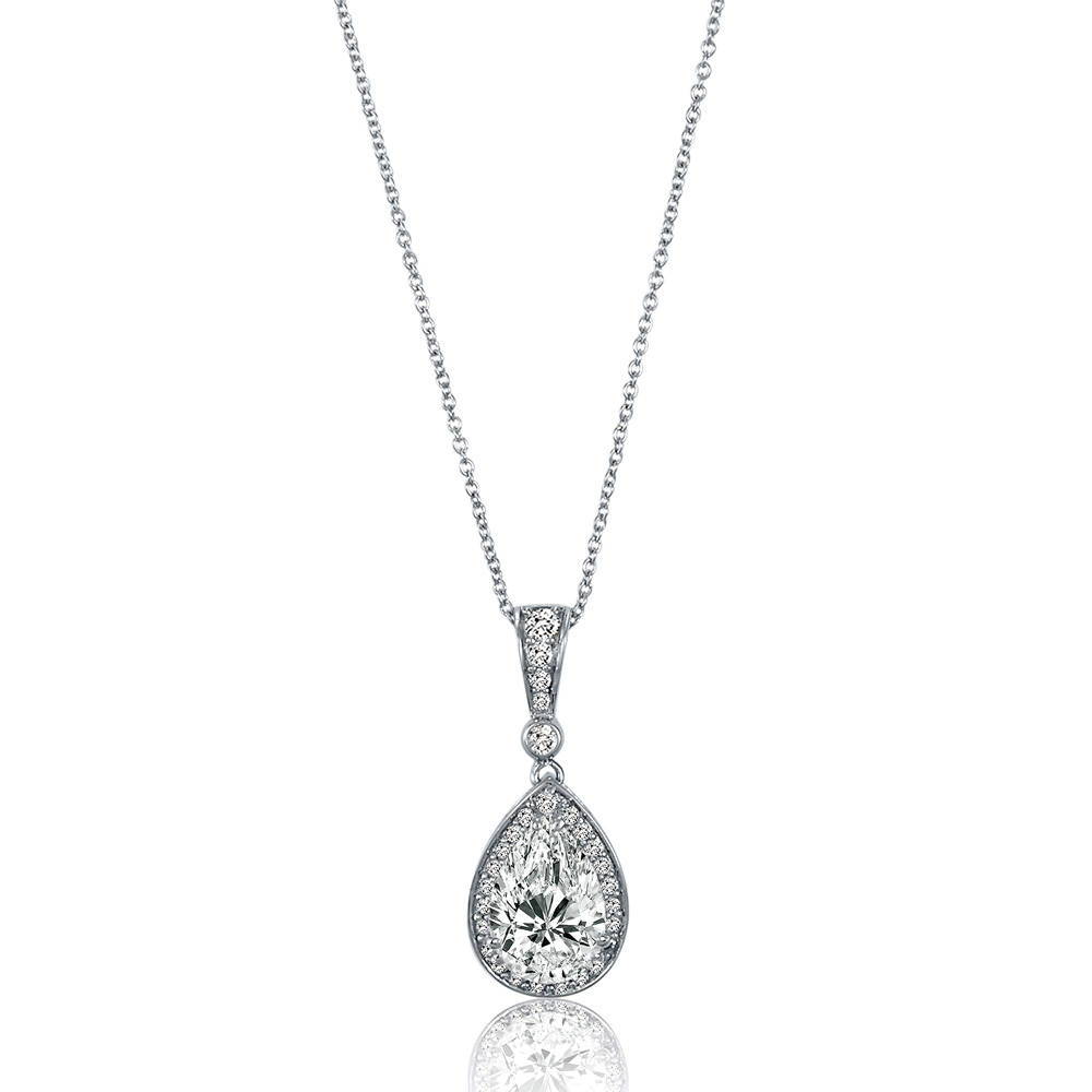 Halo Pear CZ Pendant Necklace in Sterling Silver, 1 of 6