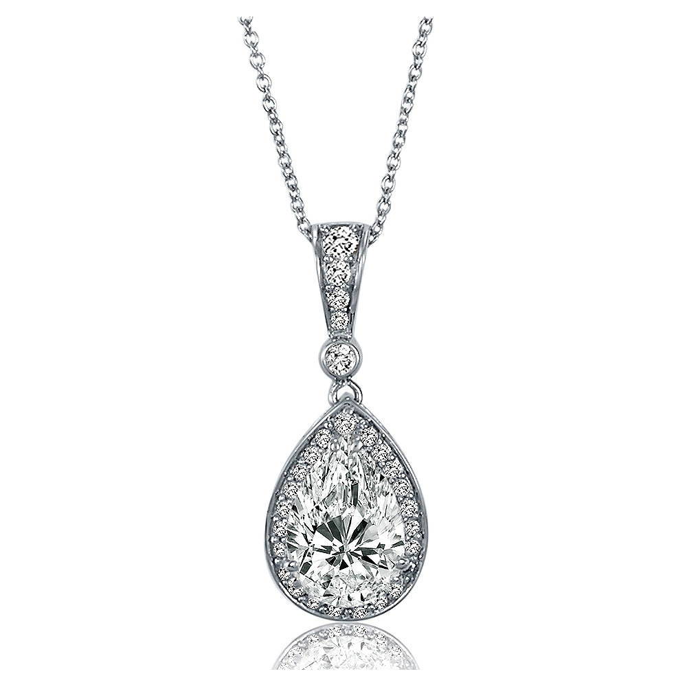 Front view of Halo Pear CZ Pendant Necklace in Sterling Silver, 3 of 6
