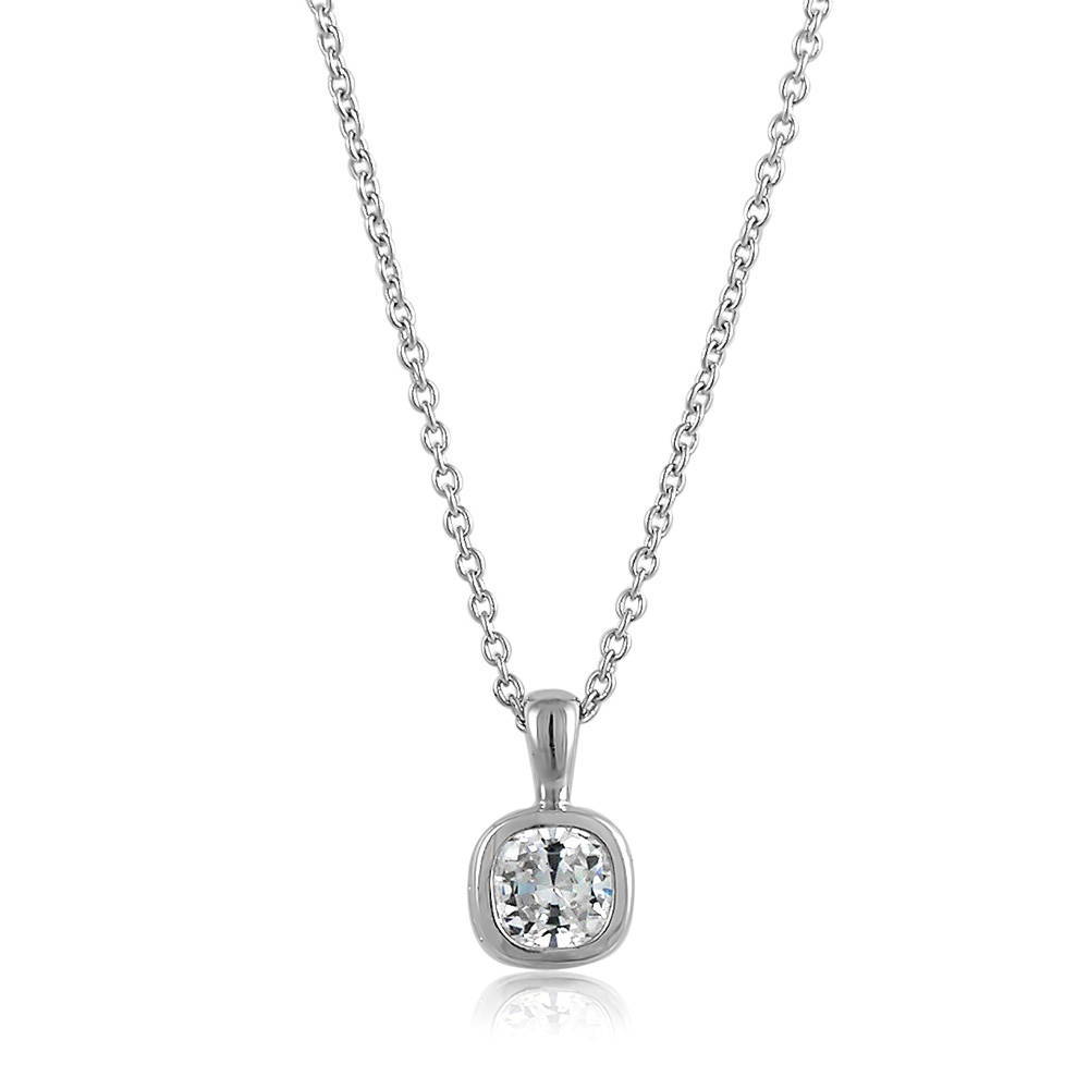 Solitaire 0.6ct Bezel Set Cushion CZ Necklace in Sterling Silver, 1 of 6