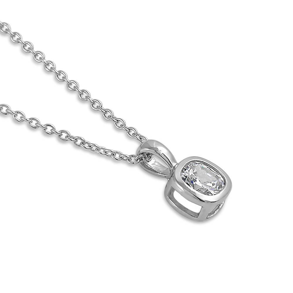 Front view of Solitaire 0.6ct Bezel Set Cushion CZ Necklace in Sterling Silver, 4 of 6
