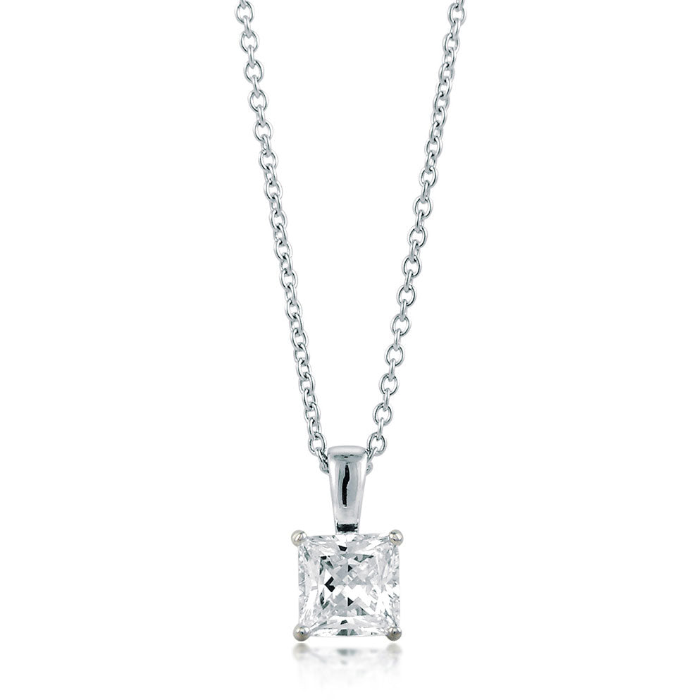 Solitaire Princess CZ Necklace in Sterling Silver, 5mm