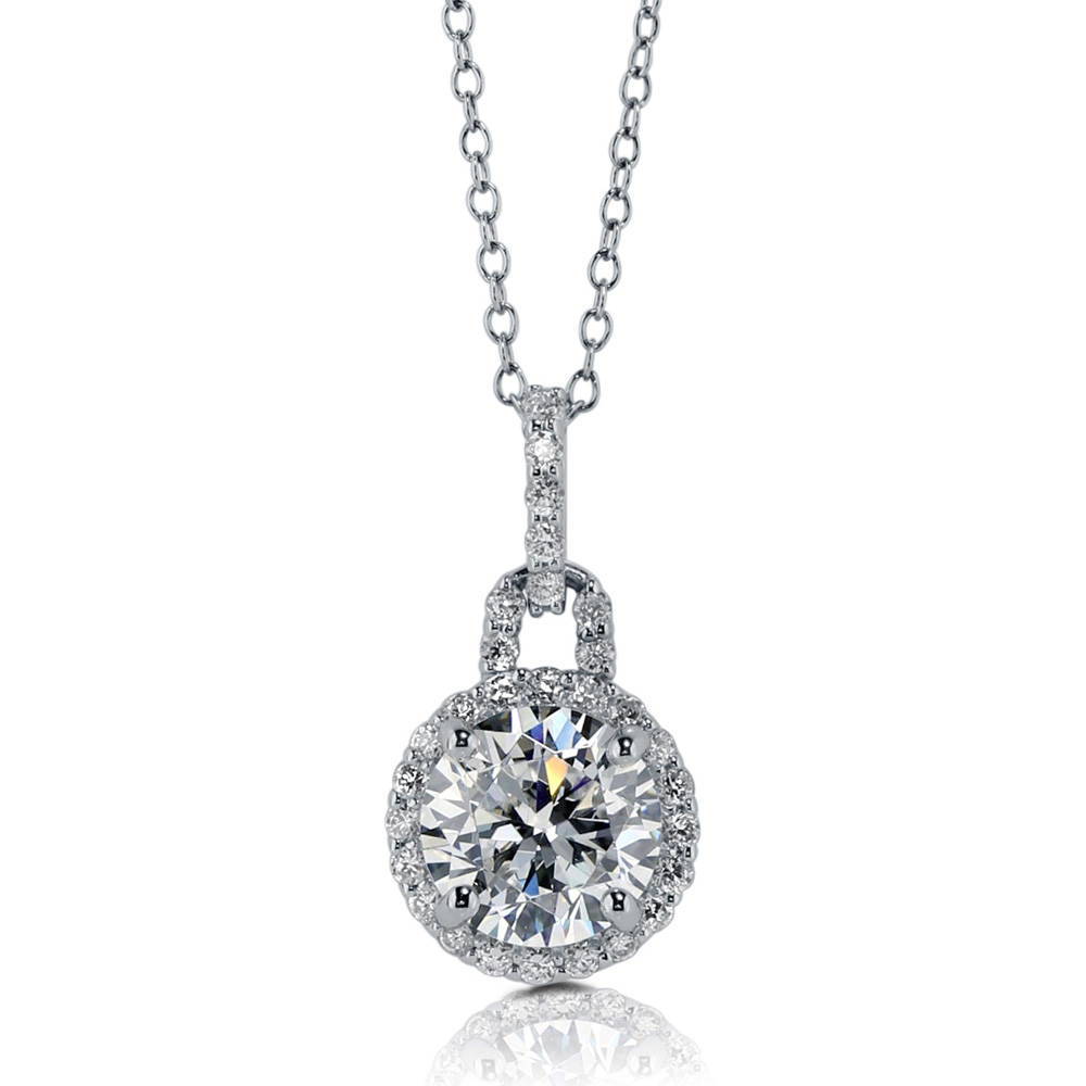 Halo Round CZ Pendant Necklace in Sterling Silver