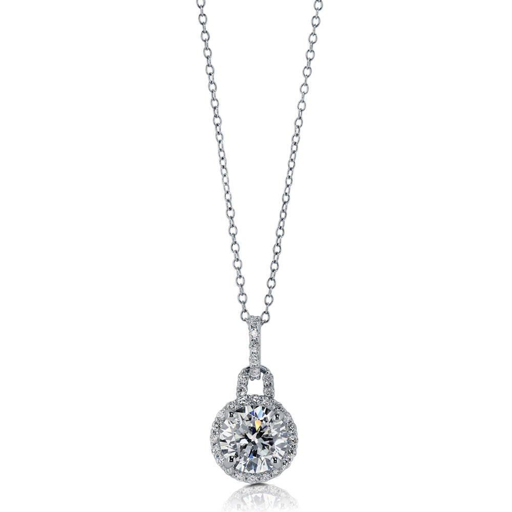 Halo Round CZ Pendant Necklace in Sterling Silver