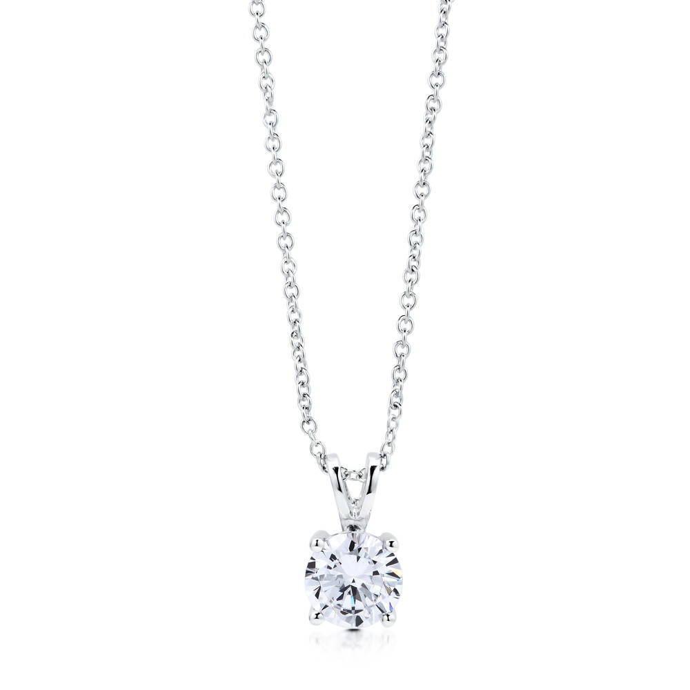 Solitaire 0.9ct Round CZ Pendant Necklace in Sterling Silver