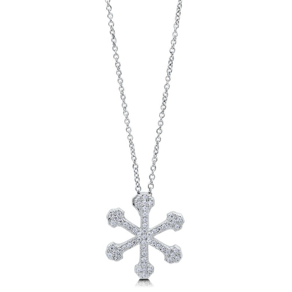 Snowflake CZ Pendant Necklace in Sterling Silver, front view
