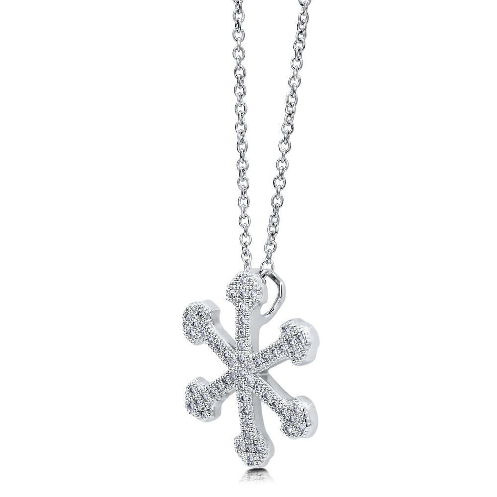 Snowflake CZ Pendant Necklace in Sterling Silver, side view