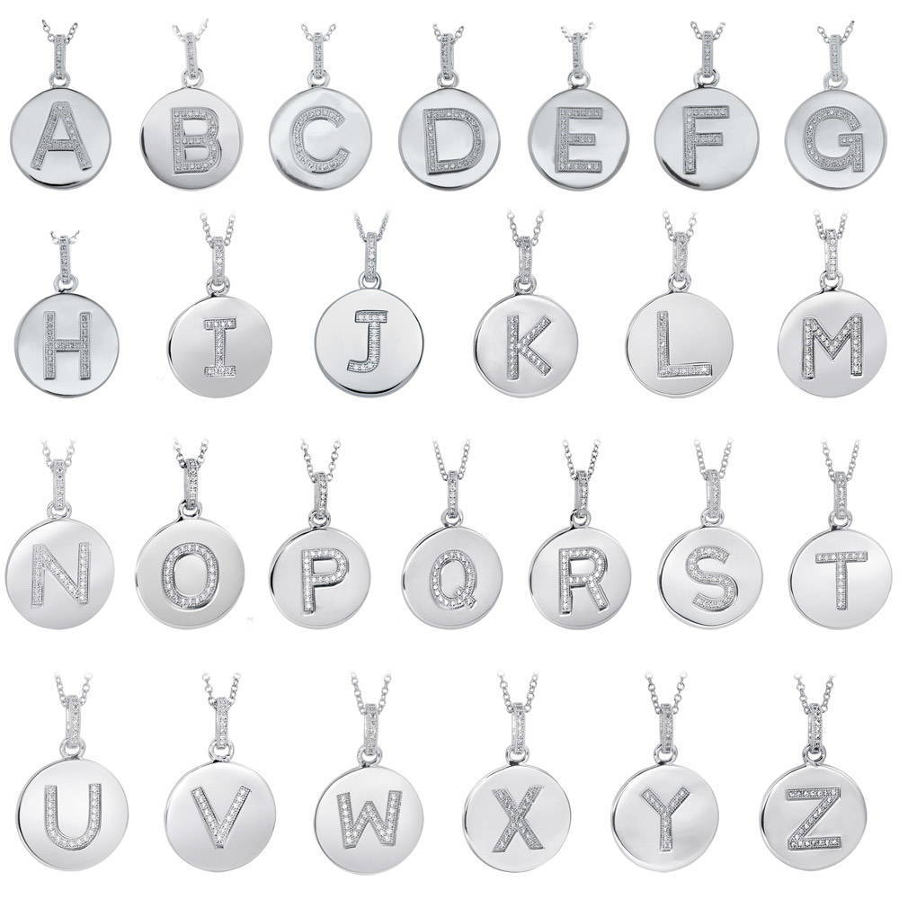 Front view of Initial Letter CZ Pendant Necklace in Sterling Silver